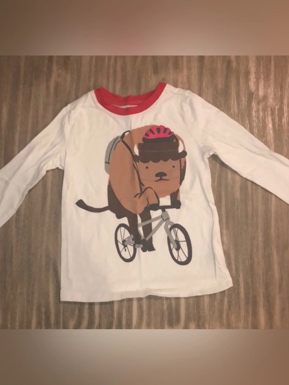 Old Navy Toddler Boy Long Sleeve Bison on Bicycle Graphic Tee T-Shirt White Red